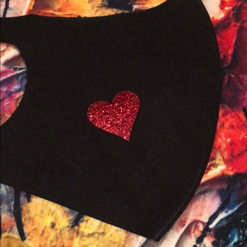 Glitter Shiny Heart Red Black Face Mask